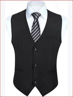 Men's Formal Dress Vest Solid Color 3-Button V-Neck Waistcoat for Suits or